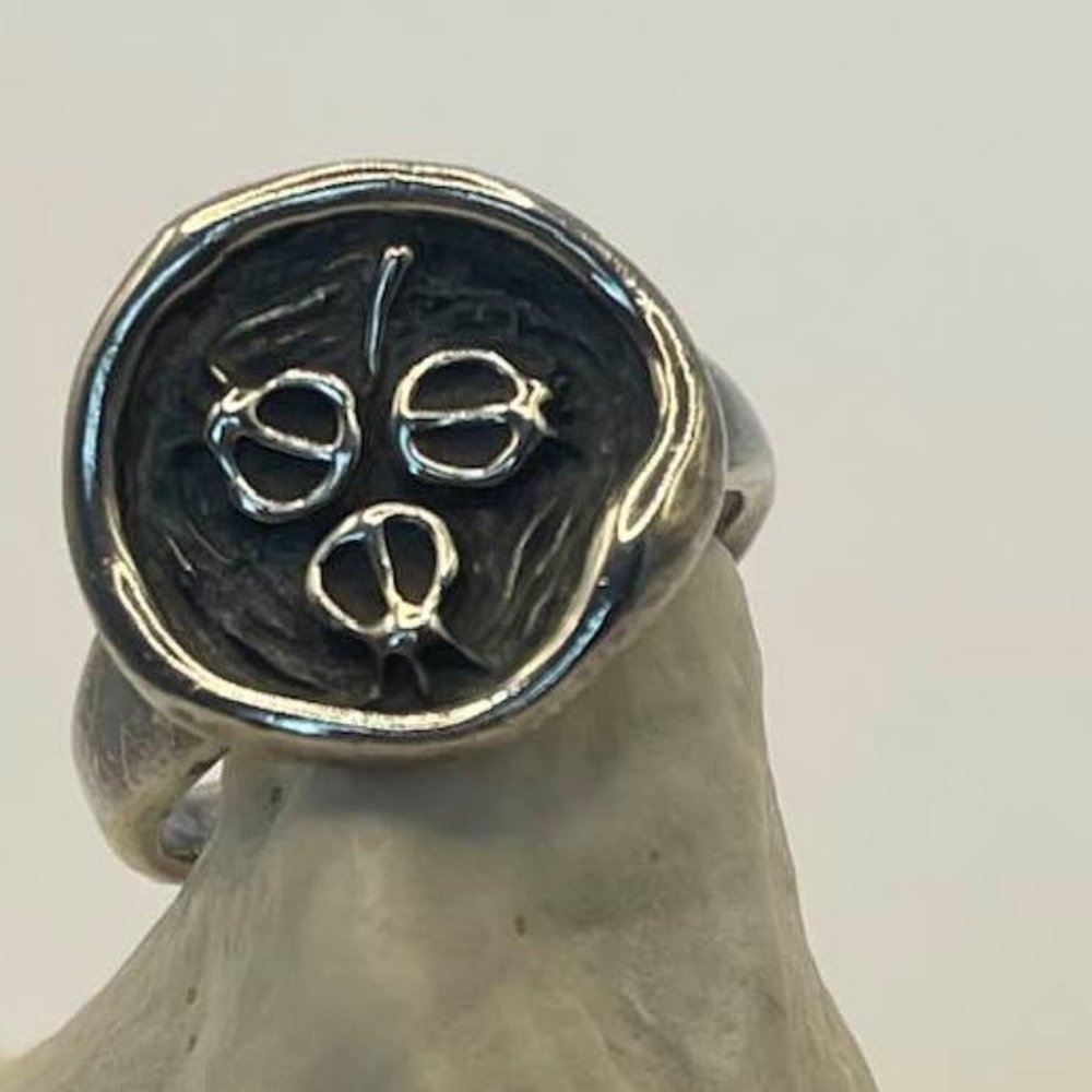 Silver coin ring Pomegranates Design Made in Israel size 10